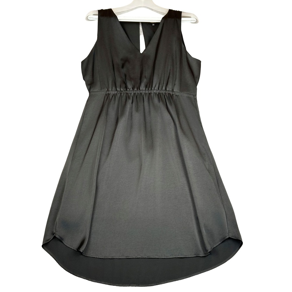 EUC Madewell Nightout Dress Womens Black Satin V-Neck Edgy Chic Sleeveless 10